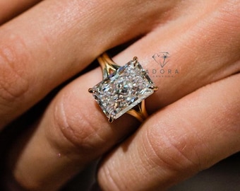 Radiant 3 carat IGI Certified E Color VS1 Clarity Lab Grown Diamond Solitaire Engagement Ring with Hidden Halo, Handmade of Solid 14K Gold