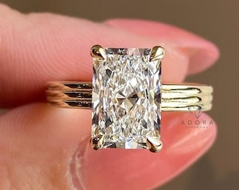 2.50 Carat Radiant Cut Lab Grown Diamond Engagement Ring IGI Certified 14K Yellow Gold Split Shank Solitaire Bridal Jewelry Gift