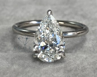 2 Carat Pear Cut Lab Grown Diamond Solitaire Ring | 14K White Gold | IGI Certified
