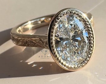 2 CT Antique Medieval Time Inspired Oval Lab Grown Bezel Set Engagement Ring.