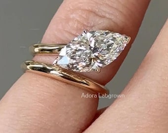 Marquise Lab Grown Diamond Pinky Ring, Wrap Ring, 14K Real Gold Wedding Ring, Solitaire Ring