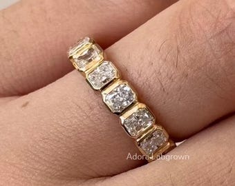 Lab Grown Radiant Diamond Eternity Band in 14K Yellow Gold | Bezel Set Lab Diamond Wedding Band | Christmas Gift for Her | Anniversary Ring