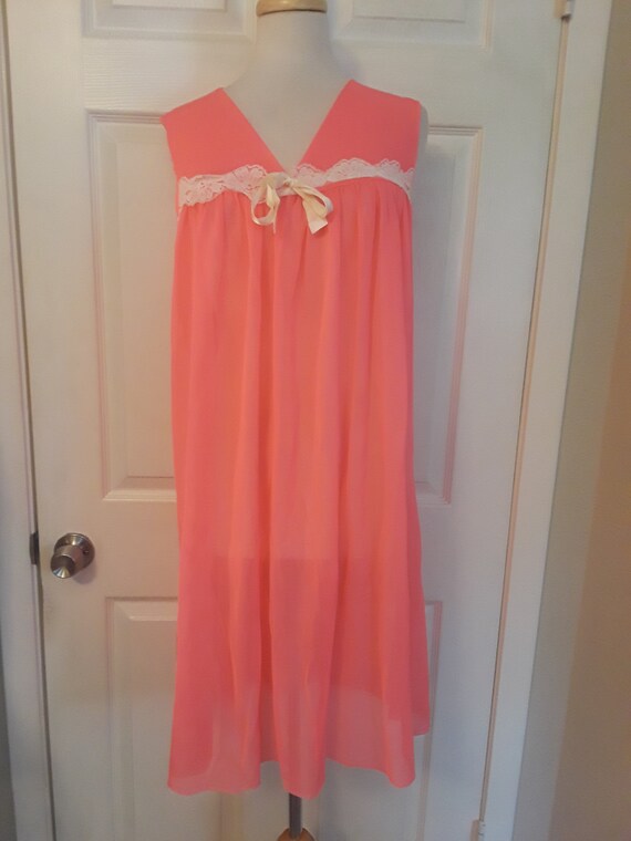 Vintage 1960s neon coral pink nightgown