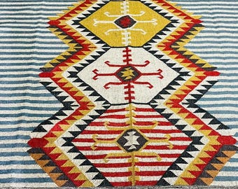 Tapete Kilim de juta de lã tecido à mão: tapete de área geométrica Boho