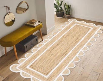 Natural Jute Scallop Rug – Wavy Edge Bohemian Area Rug