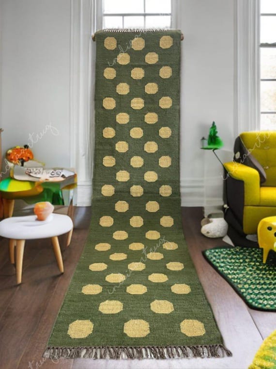 Handmade Kilim Runner: Wool Jute Rug, Traditional Stair Decor