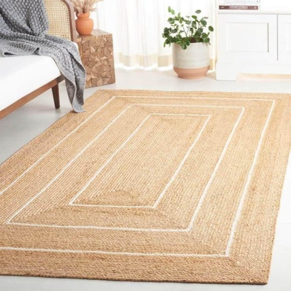 Natural Jute Braided Handmade Natural Jute Rectangle Rug Eco Friendly Pure Vegan Living Room Jute rug area rug Jute rug Warm Rug