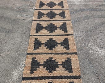 Handwoven Jute Hemp Runner Rug: Braided Boho Stair Entryway Rug