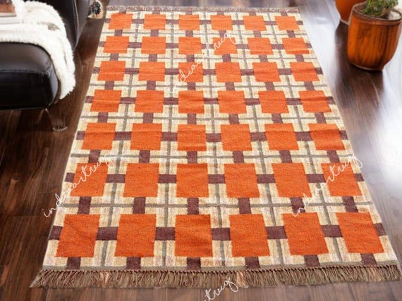 Handmade Wool Jute Kilim Rug, Wool Jute Kilim Rug, Wool and Jute Rug Handmade, Kilim Dhurrie Rug, Handmade Navajo Kilim Rug, Aztec Rug