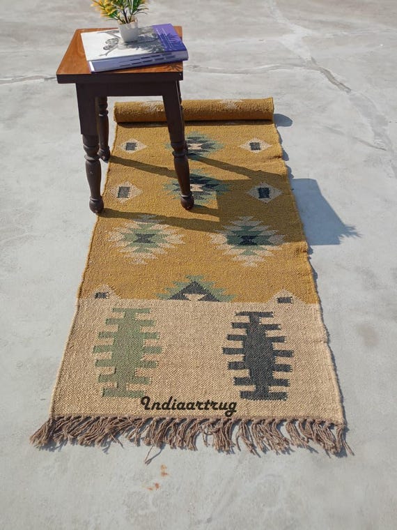 Kilim Rug, Handwoven, Wool and Jute Rug Handmade, Kilim Dhurrie Rug, Traditional Indian/WOOL JUTE RUGS