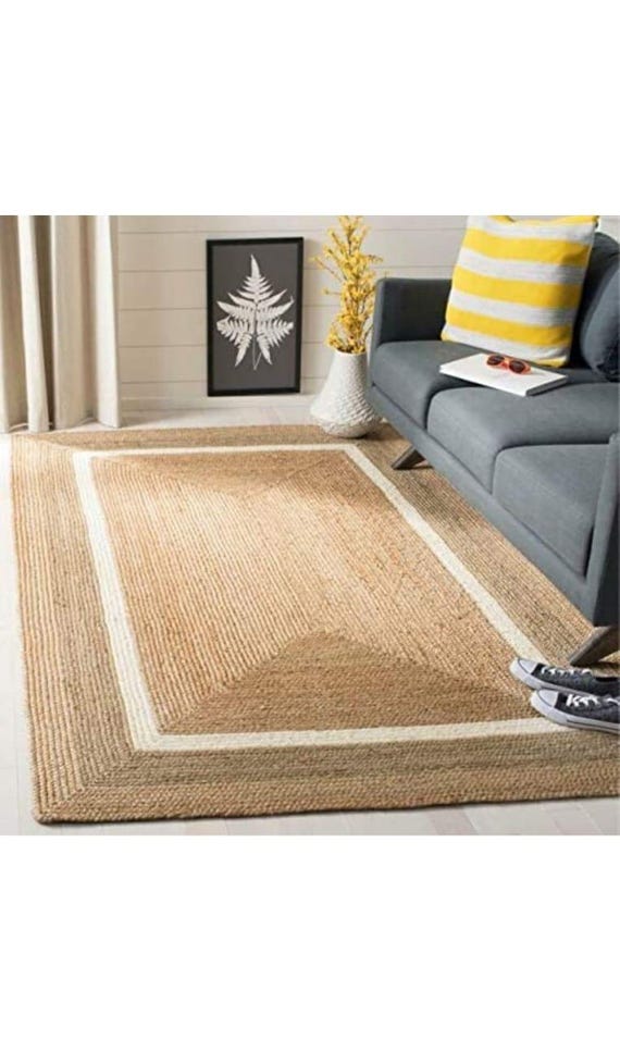 Natural Jute Braided Handmade Natural Jute Rectangle Rug Eco Friendly Pure Vegan Living Room Jute rug area rug Jute rug Warm Rug