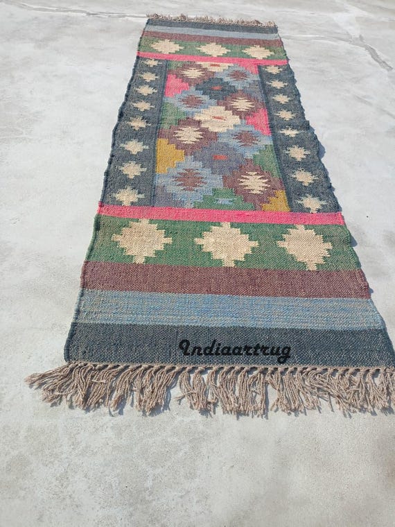 Handwoven Wool Jute Kilim Rug: Bohemian Nordic Style