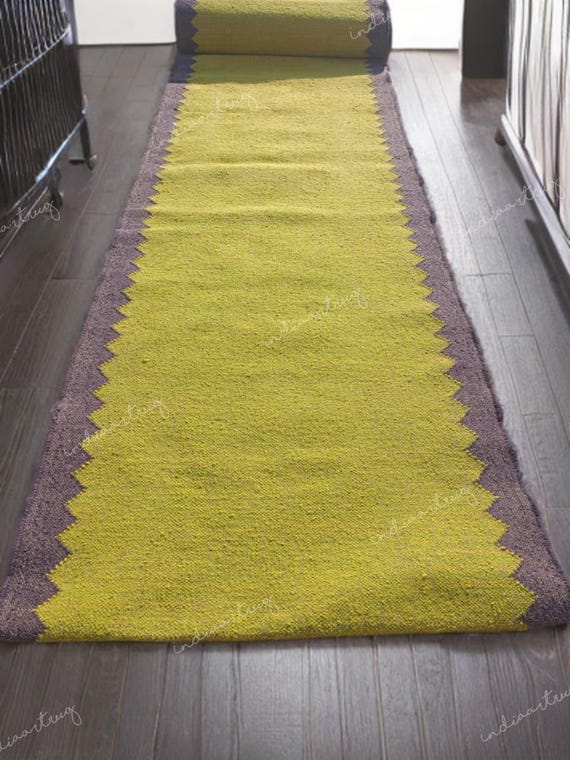 Handwoven Wool Jute Kilim Runner Rug: Bohemian Home Decor