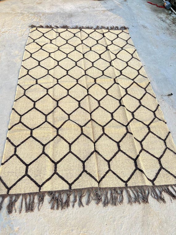 Handwoven Wool Jute Kilim Runner Rug: Bohemian Stair Decor