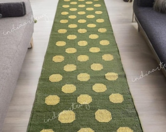 Handwoven Wool Jute Kilim Runner | Bohemian Hallway Rug