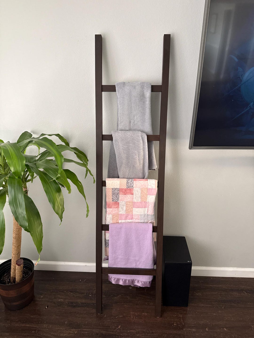 Farmhouse Blanket Ladder – Handmade Wooden Quilt Rack, Rustic Home ...