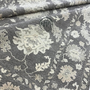 Handmade Oushak Rug 8x10 | Gray Ivory Wool Turkish Area Rug | Modern Vintage Oriental Carpet | Large Living Room Bedroom Home Decor