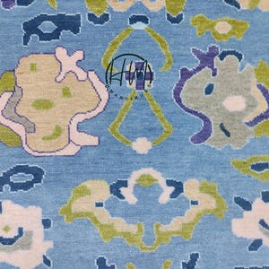 Handmade Oushak Rug | Vintage Turkish Wool Carpet | Blue Green Pink Oriental Area Rug | Colorful Boho Farmhouse Decor | Antique Style Rug