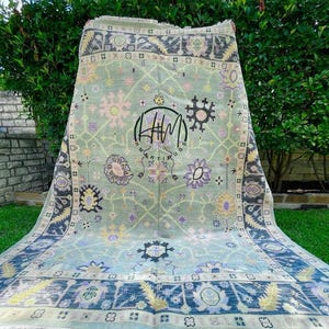 Turkish Oushak Rug | Hand Knotted Wool Area Carpet | Antique Style Living Room Rug | Vintage Farmhouse Boho Decor | Oriental Large Rug