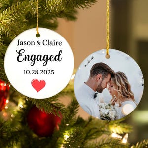 Décoration de fiançailles personnalisée avec photo, Décoration de fiançailles, Décoration de fiançailles, Décoration de fiançailles premier Noël, Cadeaux de Noël pour couple