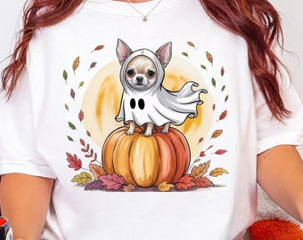 Ghost Chihuahua Halloween T-Shirt: Comfort Colors Spooky Dog Tee