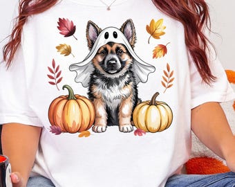 Ghost German Shepherd Halloween T-Shirt: Comfort Colors Fall Tee