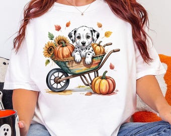 Dalmatian Puppy Fall T-Shirt: Pumpkins & Sunflowers - Comfort Colors Tee