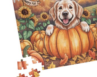 Golden Retriever Pumpkin Jigsaw Puzzle: Autumn Dog Lover Gift