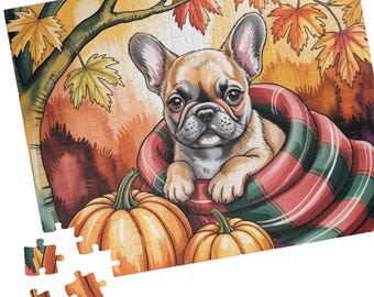 French Bulldog Fall Puzzle: Autumn Jigsaw with Pumpkins & Leaves