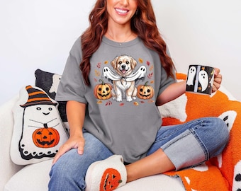 Spooky Puppy Ghost T-Shirt: Comfort Colors Halloween Dog Lover Tee