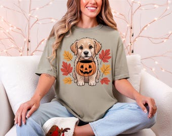 Ghost Golden Retriever Halloween T-Shirt: Comfort Colors Fall Tee