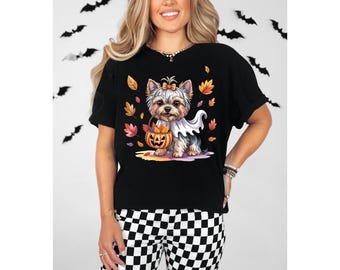 Ghost Yorkie Halloween T-Shirt: Comfort Colors Fall Dog Tee