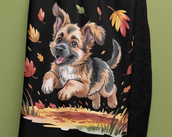 Puppy Sherpa Fleece Blanket: Cozy Autumn Dog Throw
