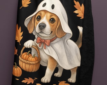 Beagle Ghost Sherpa Fleece Blanket: Halloween Puppy Dog Throw