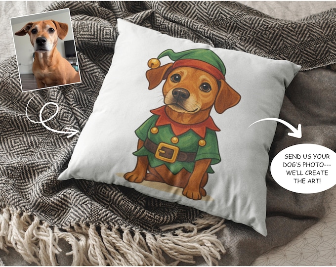 Featured listing image: Personalized Holiday Pillow With Your Dog's Photo | Custom Winter Dog Design | Cozy Christmas Gift for Pet Lovers