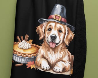 Thanksgiving Puppy Sherpa Fleece Blanket: Fall Home Decor