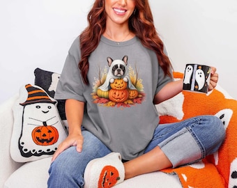 French Bulldog Ghost Halloween Tee: Comfort Colors Pumpkin Dog Shirt