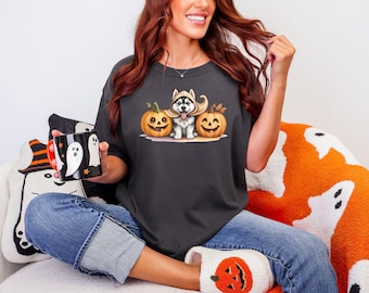 Happy Howl-o-Ween Husky T-Shirt: Comfort Colors Halloween Dog Tee