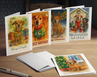 Personalized Pet Christmas Card Set - Custom Dog Holiday Greeting Cards - Funny Festive Cards with Your Pet's Face