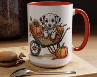 Fall Dalmatian Coffee Mug: Puppy, Pumpkins & Sunflowers - Dog Lover Gift