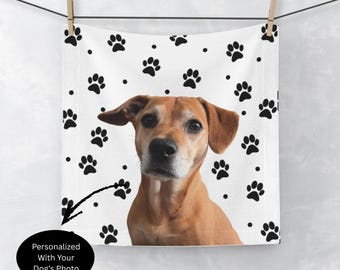 Personalized Dog Face Towel - Custom Pet Photo Towel - Cute Paw Print Hand Towel for Dog Lovers - Gift for Dog Moms & Dads