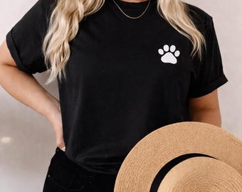 Minimal Paw Embroidered T-Shirt - Dog Lover Tee - Simple Dog Mom Shirt - Unisex Pet Lover T-Shirt