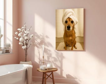 Custom Dog Spa Bathroom Canvas Art Set of 4 – Personalized Pet Portrait