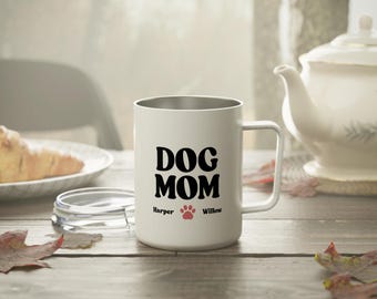 Personalized Dog Mom Mug - 10oz Insulated Paw Print Travel Mug
