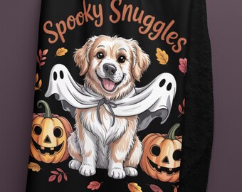 Halloween Dog Ghost Sherpa Fleece Blanket: Spooky Snuggles Throw