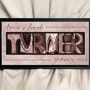 your name or words in architecture FRAMED 10&quot; x 20&quot; personalized art print, photo letters, alphabet