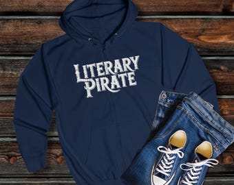 EU Literary Pirate Zip Hoodie | Book Lover Typography Zip Sweatshirt
