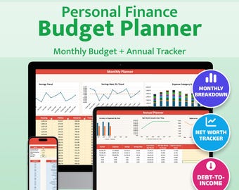Budget Planner Finance Tracker Monthly Yearly Excel Templates Spending Expense Spreadsheet Google Sheets Financial Planner