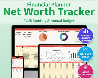 Financial Planner Net Worth Tracker Annual Monthly Budget Spreadsheet Expense Debt Savings Excel Templates Google Sheets for Personal,Family