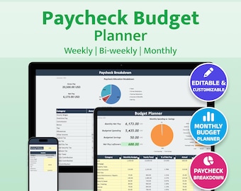 Paycheck Budget Monthly Biweekly Budget Spreadsheet Financial Planner Bill Expense Tracker Finance Budget by Paycheck